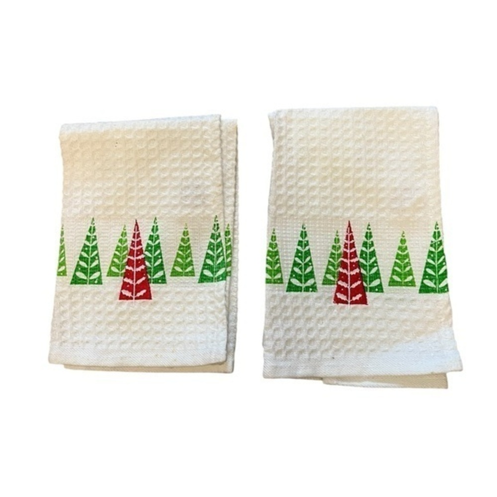 NWOT Two Crate & Barrel Tannenbaum Christmas Tree / Holiday Waffle Dish Cloths